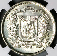 1959 NGC MS 64+ Dominican Republic 1/2 Medio Peso 50c Silver Coin (23100402C)