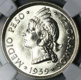 1959 NGC MS 65 Dominican Republic 1/2 Medio Peso 50c GEM PL Silver Coin (16082101D)
