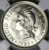 1959 NGC MS 65 Dominican Republic 1/2 Medio Peso 50c GEM PL Silver Coin (16082101D)