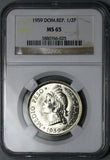 1959 NGC MS 65 Dominican Republic 1/2 Medio Peso 50c GEM PL Silver Coin (16082101D)