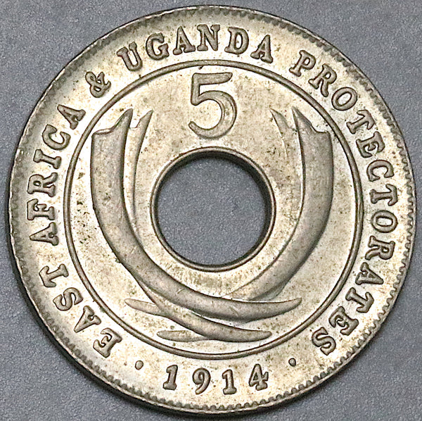 1914-K East Africa UNC 5 Cents King George V Kings Norton Mint Coin (24100702R)
