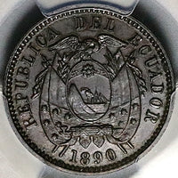 1890-H PCGS AU 58 Ecuador 1/2 Centavo Heaton Mint Copper Coin POP 2/1 (25062401D)