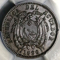 1890-H PCGS AU 58 Ecuador 1/2 Centavo Heaton Mint Copper Coin POP 2/1 (25062401D)