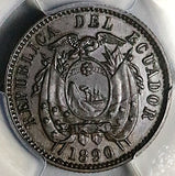 1890-H PCGS AU 58 Ecuador 1/2 Centavo Heaton Mint Copper Coin POP 2/1 (25062401D)