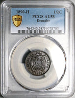 1890-H PCGS AU 58 Ecuador 1/2 Centavo Heaton Mint Copper Coin POP 2/1 (25062401D)