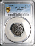 1890-H PCGS AU 58 Ecuador 1/2 Centavo Heaton Mint Copper Coin POP 2/1 (25062401D)