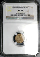 1909-H NGC AU 55 Ecuador 1/2 Medio Centavo Heaton Mint Coin (25052403C)