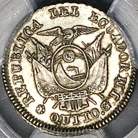 1848 GJ PCGS AU 55 Ecuador 1/2 Real Quito Silver Coin (24022801C)