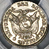 1848 GJ PCGS AU 55 Ecuador 1/2 Real Quito Silver Coin (24022801C)