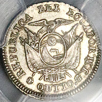 1848 GJ PCGS AU 55 Ecuador 1/2 Real Quito Silver Coin (24022801C)