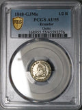 1848 GJ PCGS AU 55 Ecuador 1/2 Real Quito Silver Coin (24022801C)