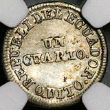 1852 NGC AU Ecuador 1/4 Real Silver Quito Un Quarto Liberty Head Coin (23050501C)