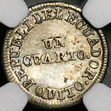 1852 NGC AU Ecuador 1/4 Real Silver Quito Un Quarto Liberty Head Coin (23050501C)