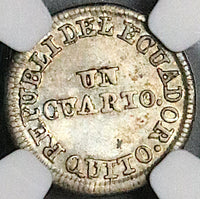 1852 NGC AU Ecuador 1/4 Real Silver Quito Un Quarto Liberty Head Coin (23050501C)