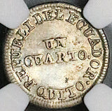 1852 NGC AU Ecuador 1/4 Real Silver Quito Un Quarto Liberty Head Coin (23050501C)