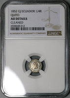 1852 NGC AU Ecuador 1/4 Real Silver Quito Un Quarto Liberty Head Coin (23050501C)