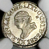 1852 NGC MS 64 Ecuador 1/4 Real Liberty Head Quito Un Quarto Silver Coin (26061801C)
