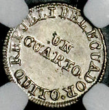 1852 NGC MS 64 Ecuador 1/4 Real Liberty Head Quito Un Quarto Silver Coin (26061801C)