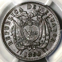 1890-H PCGS AU 55 Ecuador 1 Centavo Heaton Mint Copper Coin POP 1/1  (25062402D)