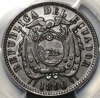 1890-H PCGS AU 55 Ecuador 1 Centavo Heaton Mint Copper Coin POP 1/1  (25062402D)