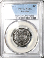 1890-H PCGS AU 55 Ecuador 1 Centavo Heaton Mint Copper Coin POP 1/1  (25062402D)