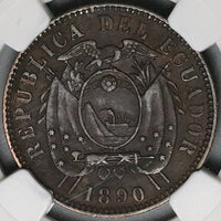 1890-H NGC AU Ecuador 1 Centavo Heaton Mint (24031602C)