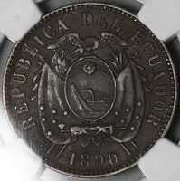 1890-H NGC AU Ecuador 1 Centavo Heaton Mint (24031602C)