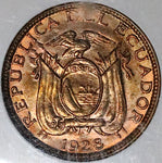 1928 NGC MS 65 RB Ecuador 1 Centavo GEM Mint State BU Coin (23102901C)