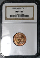1928 NGC MS 65 RB Ecuador 1 Centavo GEM Mint State BU Coin (23102901C)