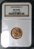 1928 NGC MS 65 RB Ecuador 1 Centavo GEM Mint State BU Coin (23102901C)