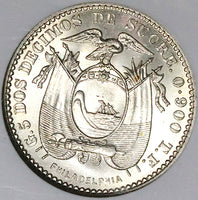 1916 NGC MS 62 Ecuador 2 Decimos de Sucre Mint State Silver Coin (23102903C)