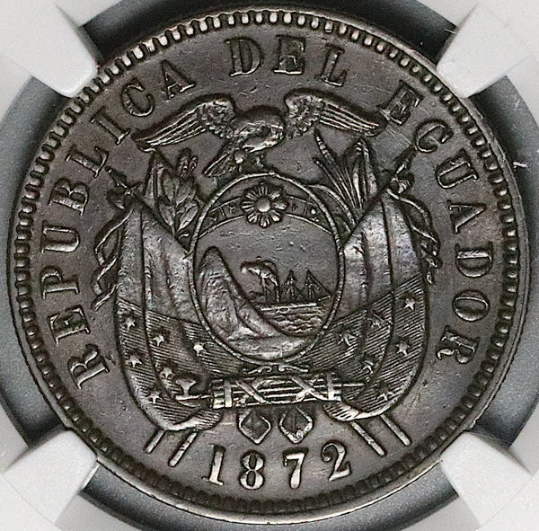 1872 NGC AU 55 Ecuador 2 Centavos Heaton Mint (23071802C)