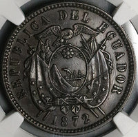 1872 NGC AU 55 Ecuador 2 Centavos Heaton Mint (23071802C)