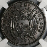 1872 NGC AU 55 Ecuador 2 Centavos Heaton Mint (23071802C)