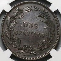 1872 NGC AU 55 Ecuador 2 Centavos Heaton Mint (23071802C)