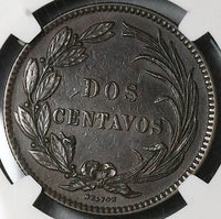 1872 NGC AU 55 Ecuador 2 Centavos Heaton Mint (23071802C)