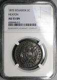 1872 NGC AU 55 Ecuador 2 Centavos Heaton Mint (23071802C)