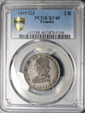 1849 PCGS XF 40 Ecuador 2 Reales Quito Mint Liberty Head Silver Coin (25102302D)