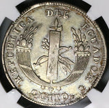 1841 NGC XF 45 Ecuador 4 Reales Quito Lettered Edge Rare Silver Coin (23032301D)