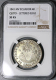 1841 NGC XF 45 Ecuador 4 Reales Quito Lettered Edge Rare Silver Coin (23032301D)