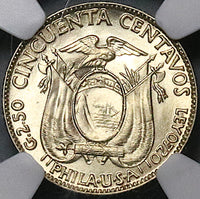 1930 NGC MS 63 Ecuador 50 Centavos Mint State Key Date Silver Coin (23102902C)