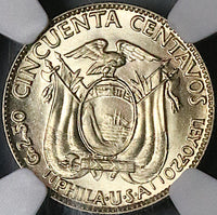 1930 NGC MS 63 Ecuador 50 Centavos Mint State Key Date Silver Coin (23102902C)