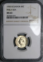 1930 NGC MS 63 Ecuador 50 Centavos Mint State Key Date Silver Coin (23102902C)