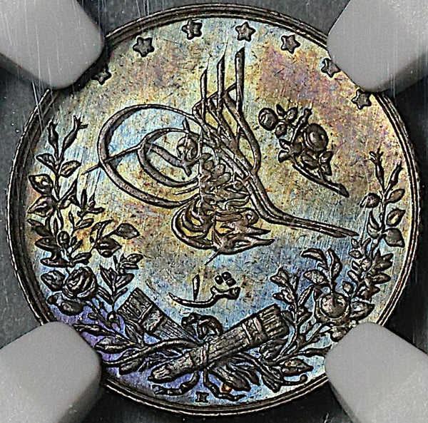 1910 NGC MS 65 Egypt Ottoman Empire 1 Qirsh 1327/2H Silver Coin (24012304C)