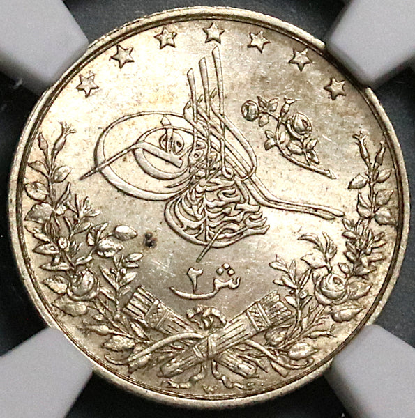 1885 NGC MS 63 Egypt 2 Qirsh Ottoman Empire 1293/10W Silver Coin (23101403C)