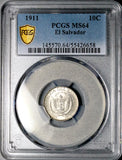 1911 PCGS MS 64 El Salvador 10 Centavos Rare Mint State Silver Coin (26042301C)