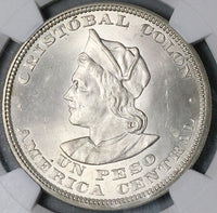 1914 NGC MS 64 El Salvador Peso Columbus Mint State Silver Coin (23071801D)