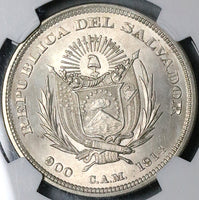1914 NGC MS 64 El Salvador Peso Columbus Mint State Silver Coin (23071801D)