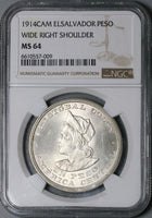 1914 NGC MS 64 El Salvador Peso Columbus Mint State Silver Coin (23071801D)
