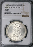 1914 NGC MS 64 El Salvador Peso Columbus Mint State Silver Coin (23071801D)